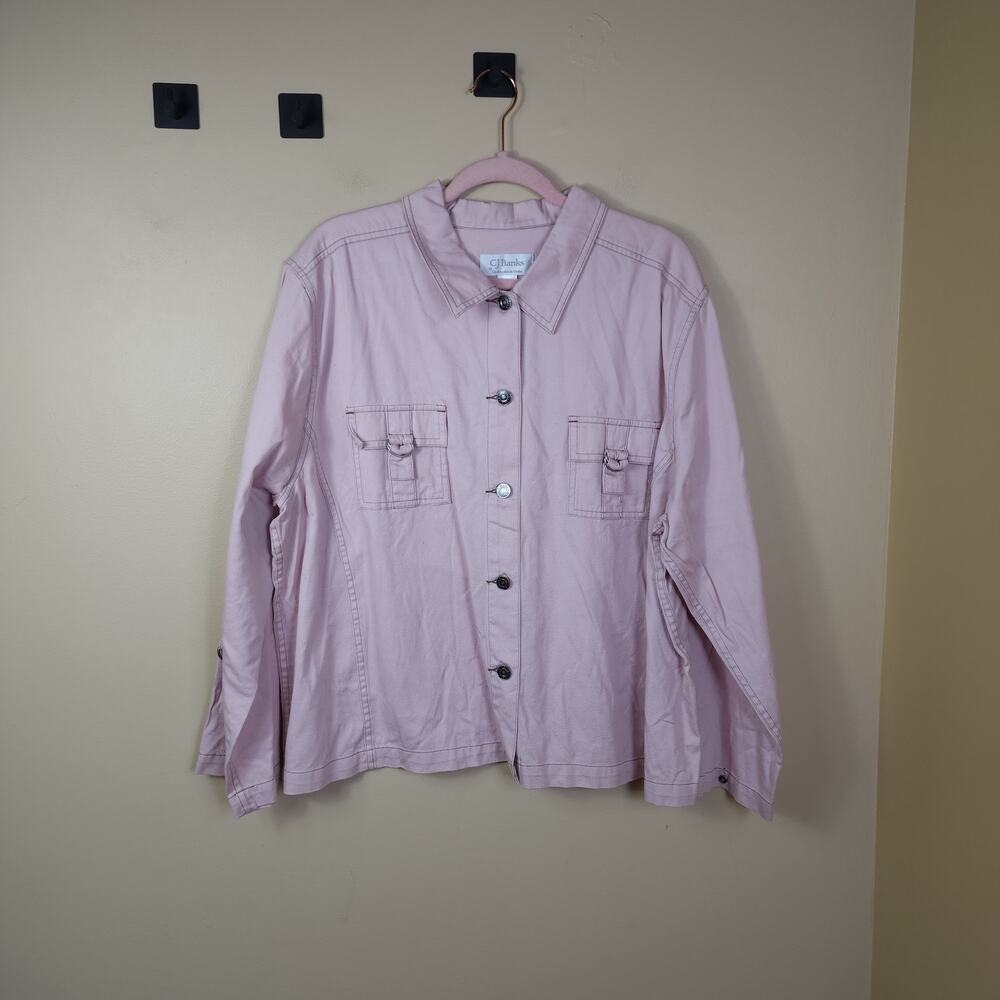 C. J. Banks Button Front Jean Jacket in Pink Size 2X